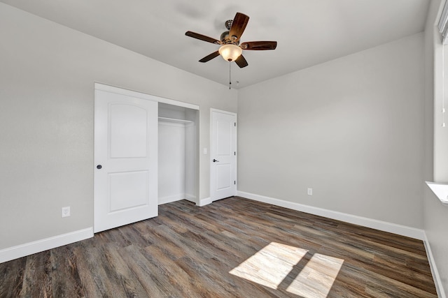 1282 Onda Verde Dr, Fallon, NV 89406 - unfurnished bedroom featuring wood finished floors, baseboards, a closet, and a ceiling fan