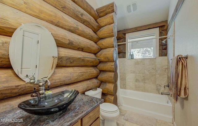 996 Tyner Way, Incline Village, NV 89451 - bathroom featuring shower / tub combination, toilet, vanity, and log walls
