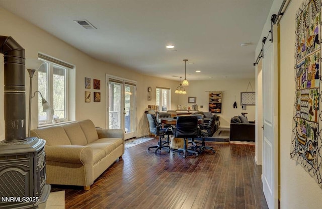 996 Tyner Way, Incline Village, NV 89451 - dining area with a barn door, dark wood-type flooring, recessed lighting, and baseboards