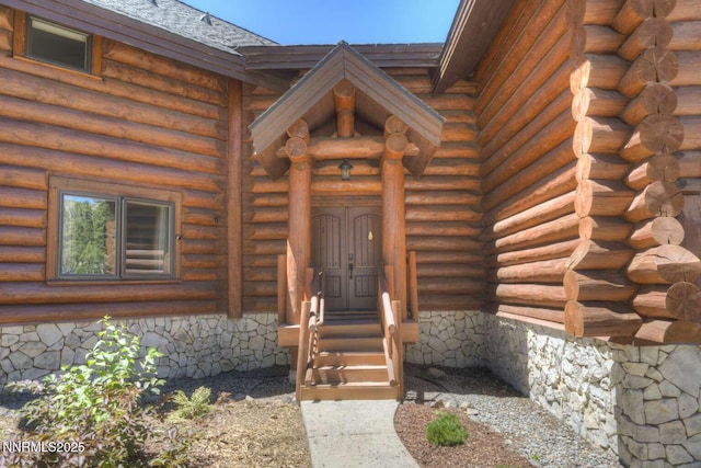 996 Tyner Way, Incline Village, NV 89451 - entrance to property featuring log exterior and a shingled roof