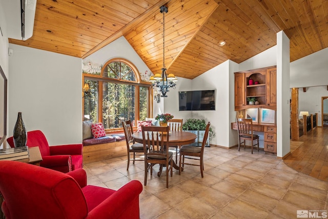671 14th Green Dr, Incline Village, NV 89451 - dining area featuring wooden ceiling, a chandelier, and high vaulted ceiling