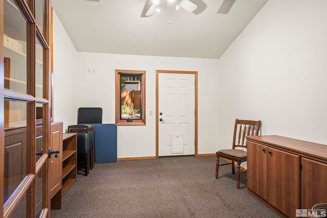 671 14th Green Dr, Incline Village, NV 89451 - office area with carpet, ceiling fan, vaulted ceiling, and baseboards