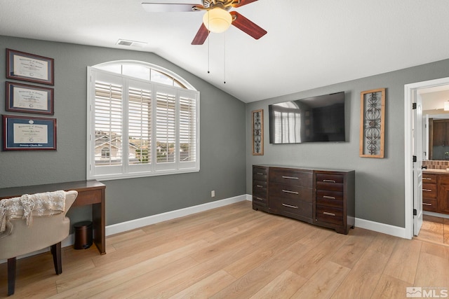 2963 Moose Ridge Dr, Reno, NV 89523 - sitting room with lofted ceiling, a ceiling fan, light wood finished floors, and baseboards