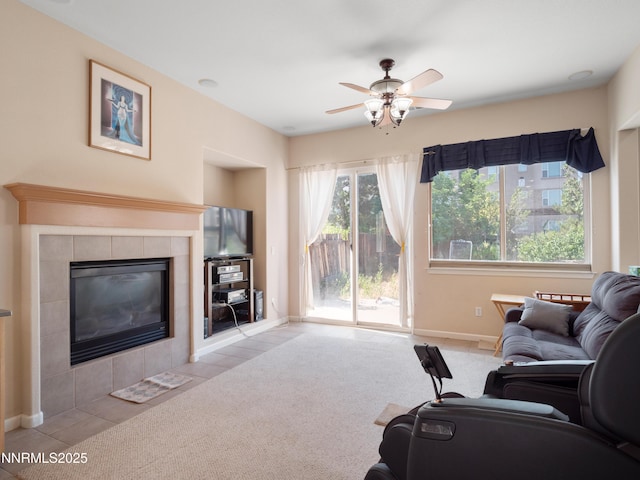 1840 Granite Chief Dr, Reno, NV 89521 - carpeted living area featuring a fireplace and ceiling fan