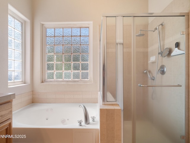 1840 Granite Chief Dr, Reno, NV 89521 - bathroom with a tub with jets, a stall shower, and vanity