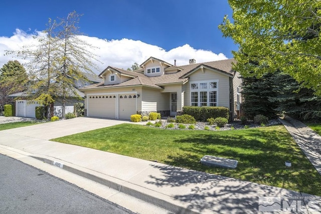 4822 Ramcreek Trl, Reno, NV 89519 - view of front facade with a front yard, driveway, a garage, and stone siding