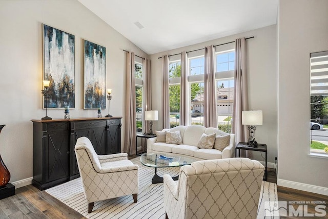 4822 Ramcreek Trl, Reno, NV 89519 - living room featuring wood finished floors, lofted ceiling, and baseboards