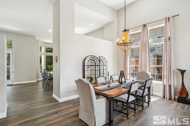 4822 Ramcreek Trl, Reno, NV 89519 - dining room featuring dark wood-style floors, a chandelier, baseboards, and recessed lighting