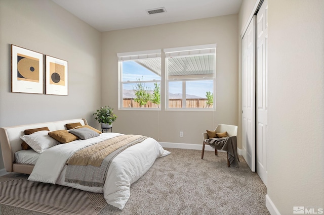 bedroom featuring carpet floors, a closet, and baseboards