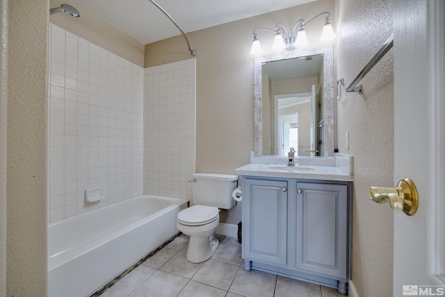 250 Corral Dr, Dayton, NV 89403 - bathroom with toilet, a textured wall, tile patterned floors,  shower combination, and vanity