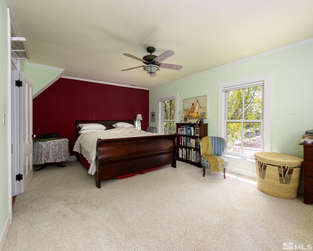 308 Thompson, Carson City, NV 89703 - bedroom with carpet flooring, ornamental molding, and ceiling fan