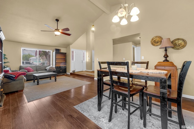 1874 Rosemary Dr, Sparks, NV 89434 - dining space with a chandelier, ceiling fan, dark wood finished floors, high vaulted ceiling, and beam ceiling