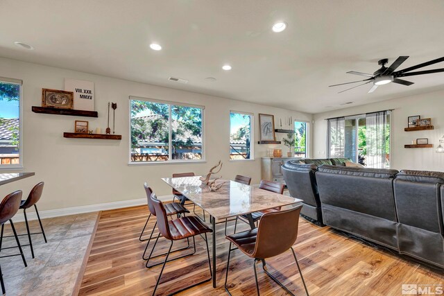 4184 Passage Dr, Sparks, NV 89436 - dining room featuring light wood-style floors, recessed lighting, a ceiling fan, and baseboards