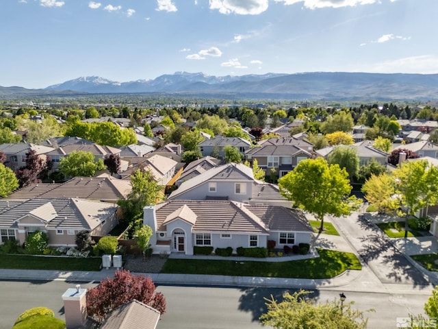 aerial view of residential area with a mountain backdrop