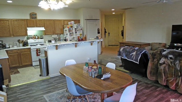 201 Crown Point Dr, Dayton, NV 89403 - dining area featuring a chandelier, light wood finished floors, recessed lighting, and ceiling fan