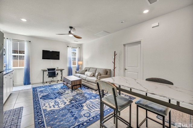 103 Pilot Peak, Carson City, NV 89701 - living area with a ceiling fan, a desk, recessed lighting, and light tile patterned floors