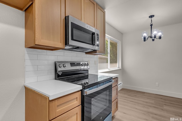 745 Jamaica Ave Unit 4, Reno, NV 89502 - kitchen featuring appliances with stainless steel finishes, decorative backsplash, light wood-type flooring, baseboards, and light brown cabinets