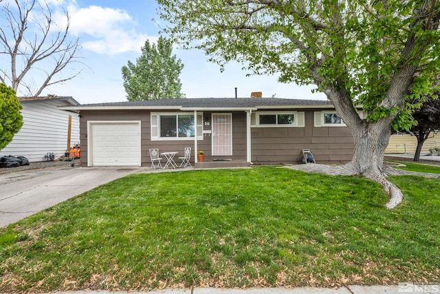 20 E Devere Way, Sparks, NV 89431 - ranch-style house featuring concrete driveway, a garage, a front lawn, and a chimney