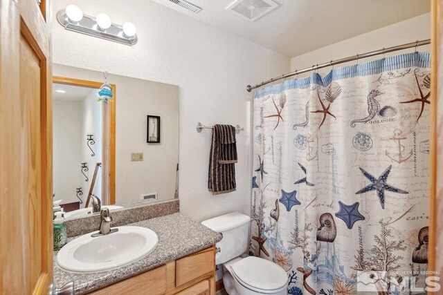 2045 Flint Rd, Reno, NV 89521 - bathroom with vanity, toilet, and a shower with curtain