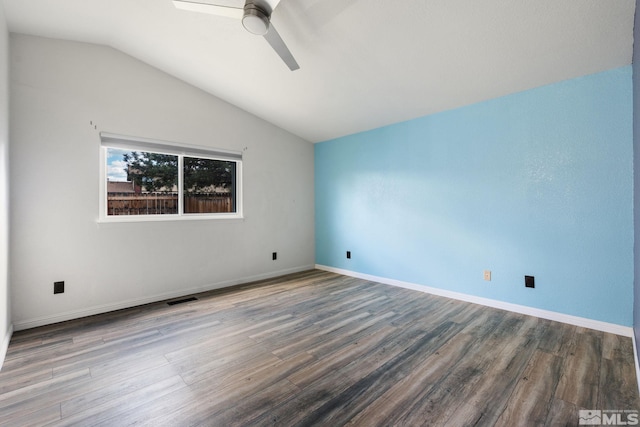 123 River Village Cir, Dayton, NV 89403 - unfurnished room with ceiling fan, wood finished floors, vaulted ceiling, and baseboards