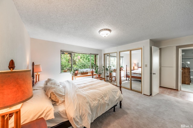 12565 Creek Crest Dr, Reno, NV 89511 - bedroom featuring two closets, a textured ceiling, and light colored carpet