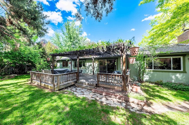 12565 Creek Crest Dr, Reno, NV 89511 - rear view of property with a pergola, a yard, and a wooden deck