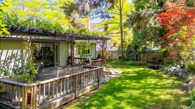 12565 Creek Crest Dr, Reno, NV 89511 - view of yard with a wooden deck and a pergola