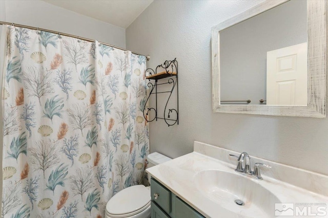 9185 Raytheon Ct, Reno, NV 89506 - full bathroom with toilet, vanity, a textured wall, and curtained shower