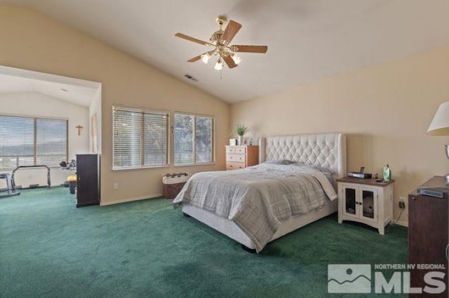 5284 Tappan Ct, Reno, NV 89523 - bedroom with vaulted ceiling, carpet floors, a ceiling fan, and baseboards