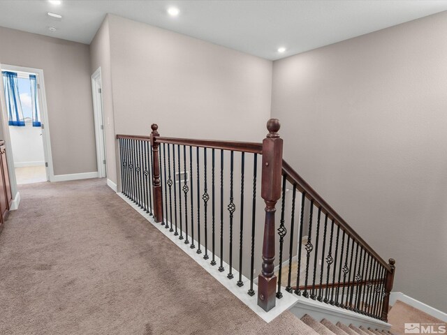 2401 Bridgetown Loop, Sparks, NV 89436 - hallway featuring carpet floors, baseboards, recessed lighting, and an upstairs landing
