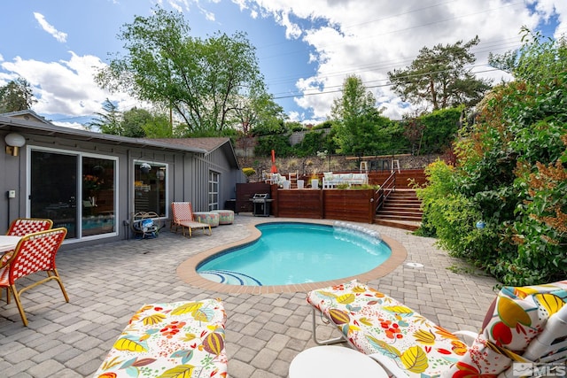 2135 Skyline Blvd, Reno, NV 89509 - view of swimming pool featuring grilling area, a patio, and stairs