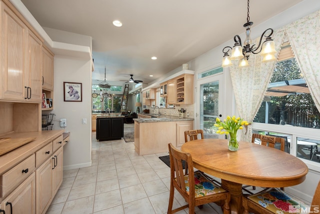 971 Fieldgate Way, Gardnerville, NV 89460 - dining area with a ceiling fan, recessed lighting, a chandelier, plenty of natural light, and light tile patterned floors