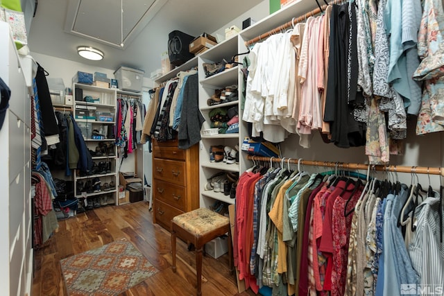 971 Fieldgate Way, Gardnerville, NV 89460 - walk in closet featuring attic access and wood finished floors