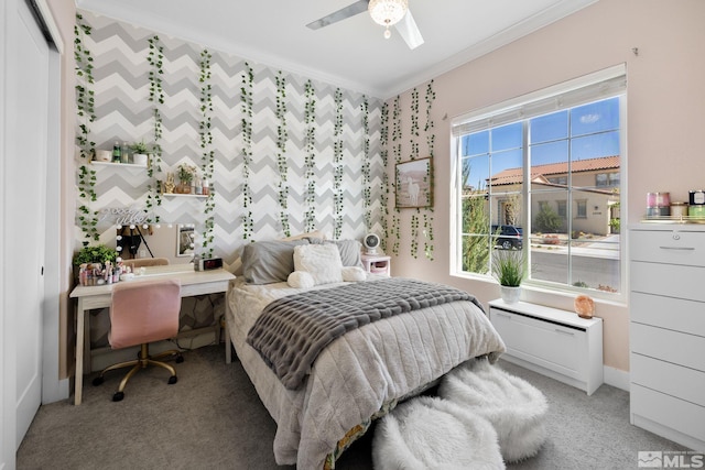 1009 Tremolite, Reno, NV 89511 - bedroom with ornamental molding, light carpet, a ceiling fan, and an office area