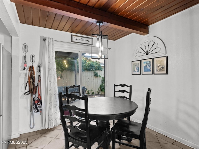 665 Southworth Dr, Reno, NV 89512 - dining area with light tile patterned floors, wood ceiling with exposed beams, and baseboards