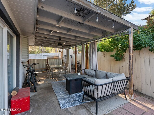 665 Southworth Dr, Reno, NV 89512 - fenced backyard with outdoor lounge area, outdoor dining space, and a patio