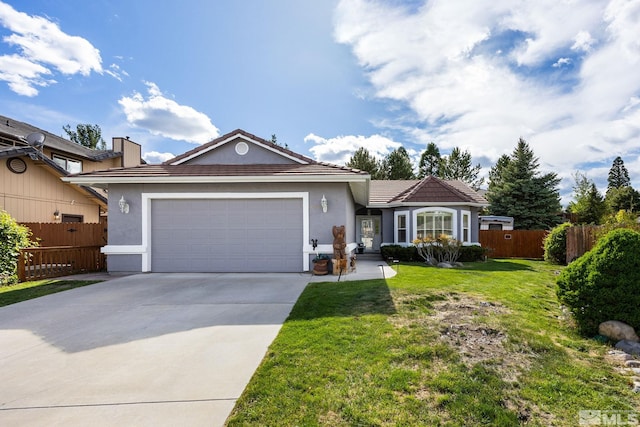 6525 Monticello Ct, Reno, NV 89519 - ranch-style home featuring an attached garage, concrete driveway, a tiled roof, and stucco siding