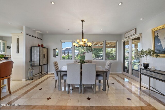 10286 Morning Song Trl, Reno, NV 89511 - dining room with recessed lighting, baseboards, plenty of natural light, a chandelier, and light tile patterned flooring