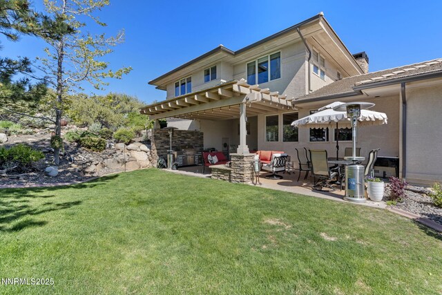 10286 Morning Song Trl, Reno, NV 89511 - back of property with a patio area, a pergola, a yard, and a chimney