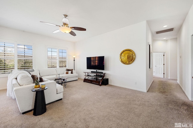 6570 Rey Del Sierra Ct, Sparks, NV 89436 - living area featuring carpet floors, a ceiling fan, baseboards, and recessed lighting