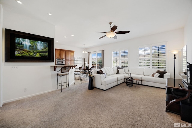 6570 Rey Del Sierra Ct, Sparks, NV 89436 - living area featuring ceiling fan, recessed lighting, light colored carpet, and baseboards