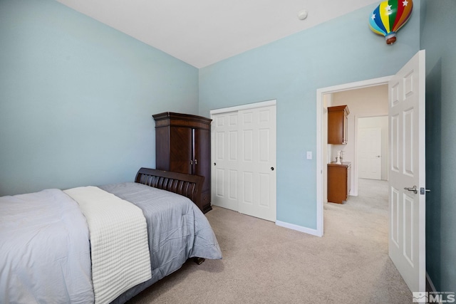 6570 Rey Del Sierra Ct, Sparks, NV 89436 - bedroom featuring light colored carpet, baseboards, and vaulted ceiling