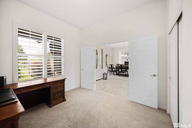 6570 Rey Del Sierra Ct, Sparks, NV 89436 - office with light carpet, a chandelier, and baseboards