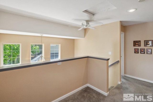 2190 Canyon Mesa Ct, Reno, NV 89523 - hall featuring carpet flooring, an upstairs landing, baseboards, and recessed lighting