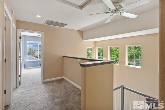 2190 Canyon Mesa Ct, Reno, NV 89523 - hallway with an upstairs landing, carpet flooring, baseboards, and recessed lighting