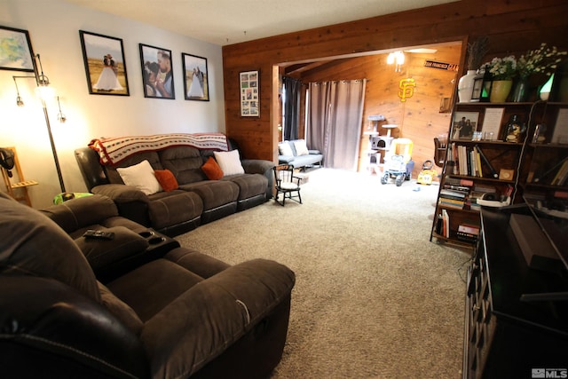 435 Shipley Dr, Yerington, NV 89447 - living area with carpet flooring and wooden walls