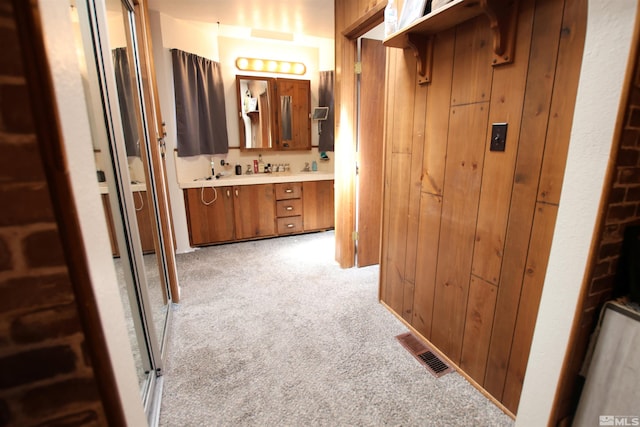 435 Shipley Dr, Yerington, NV 89447 - full bathroom featuring double vanity, a shower with door, and carpet floors