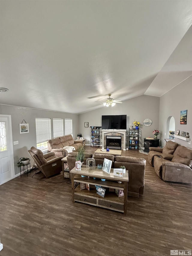 660 Castle Way, Winnemucca, NV 89445 - living area with a ceiling fan, wood finished floors, plenty of natural light, and lofted ceiling
