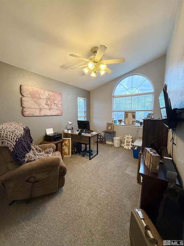660 Castle Way, Winnemucca, NV 89445 - carpeted office featuring lofted ceiling and a ceiling fan