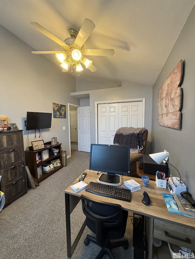 660 Castle Way, Winnemucca, NV 89445 - home office with vaulted ceiling, carpet, and ceiling fan